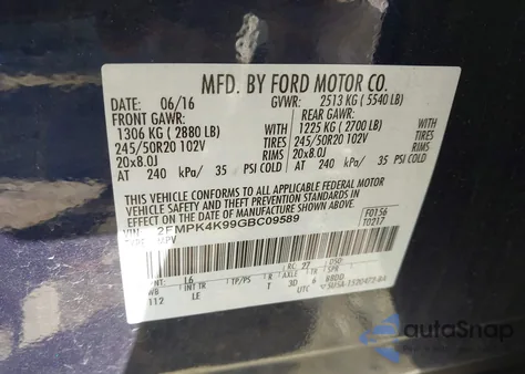 2016 Ford Edge Titanium из США, поврежденный, VIN 2FMPK4K99GBC09589